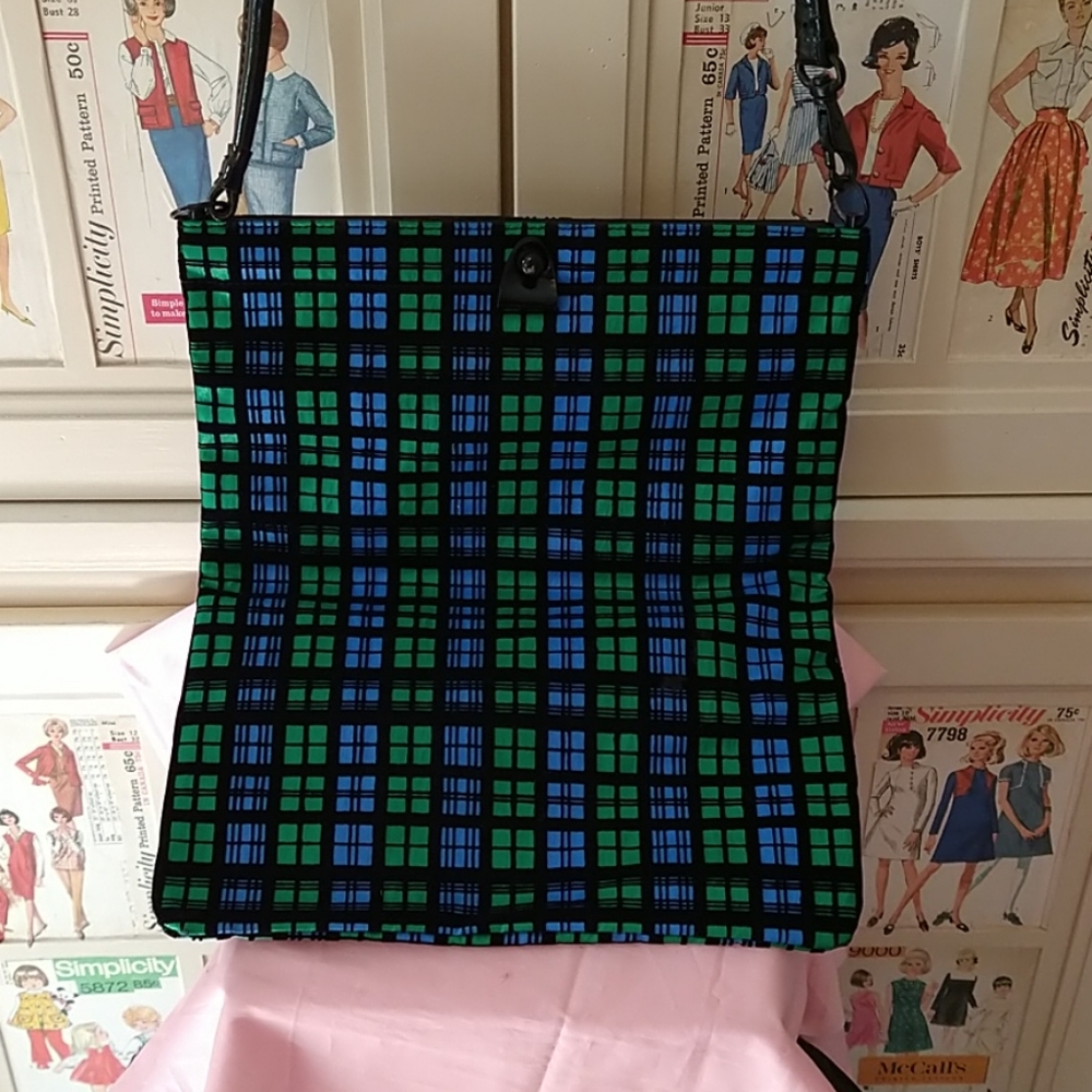 Kipling Blue/Black/Green Checked Bag - image 3